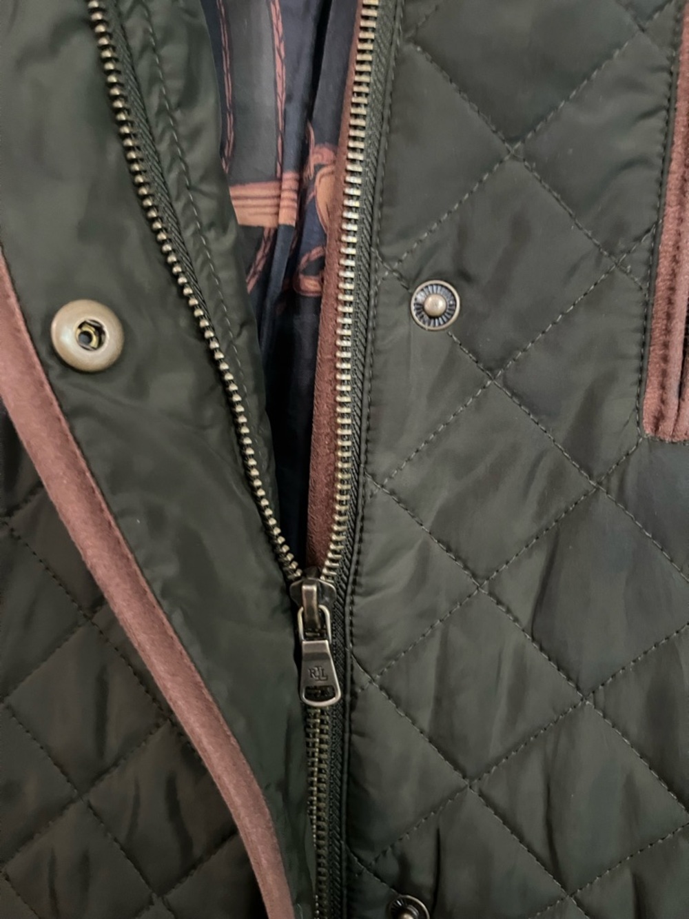 Lauren Ralph Lauren Equestrian Print Lined Quilted Barn Jacket Large - Picture 9 of 16